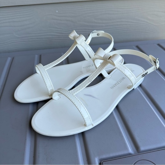 Stuart Weitzman Mellie Jelly Sandals Bow Detail Cream White Size 11 Women’s - Picture 6 of 9